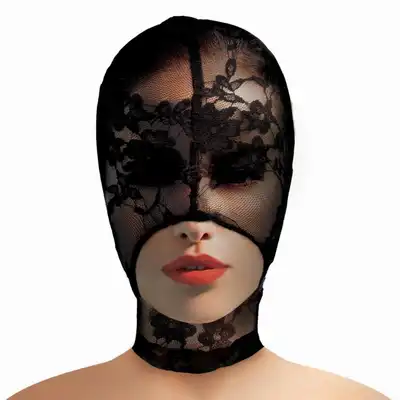 Master Series – Lace Seduction Mask. Seksowna czarna maska na całą twarz z kwiatowej koronki 