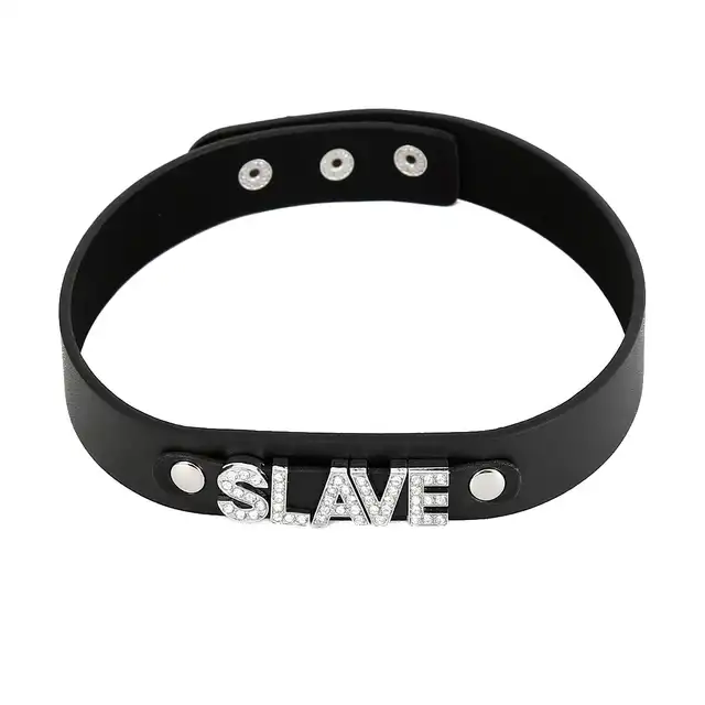 O-Products - Deluxe Collar Slave. Skórzana obroża z kryształkami i napisem SLAVE, odkryj nowe aspekty dominacji i uległości