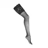 KOTEK - S010 S/M Stockings. Czarne pończochy z koronką na udzie, pięknie podkreślają nogi. Wykończone zmysłową kwiatową koronką