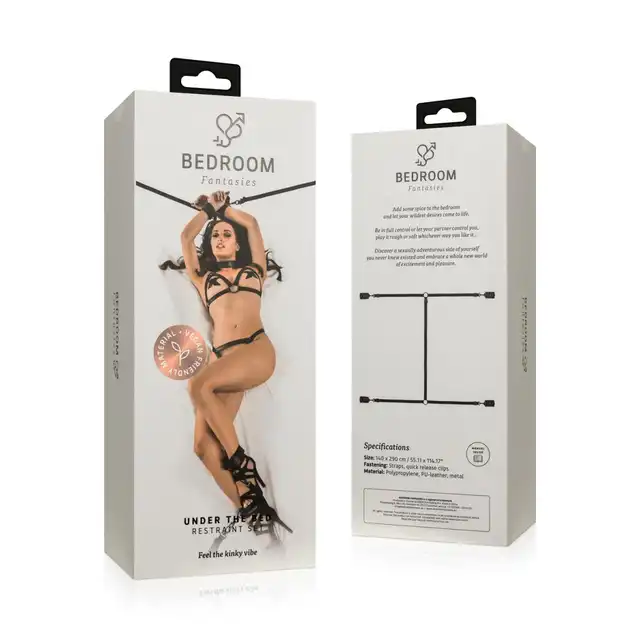 Bedroom Fantasies - Under The Bed Restraint Set. Zestaw do krępowania pod materac, w pełni regulowane paski z 4 pojedynczymi mankietami z zapięciami zatrzaskowymi