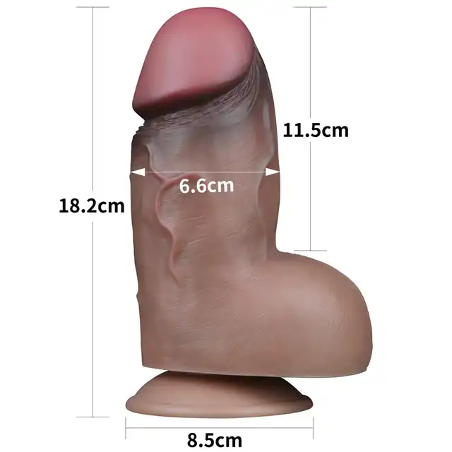 LoveToy - 7'' Dual Layered Platinum Silicone Cock. Realistyczne dildo z dwuwarstwowego silkonu z przyssawką, naturalne doznania i miękkość materiału