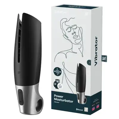 Satisfyer - Men Power Masturbator black silver - nowoczesny masturbator z żebrowaniami oraz wibracjami dla idealnej przyjemności