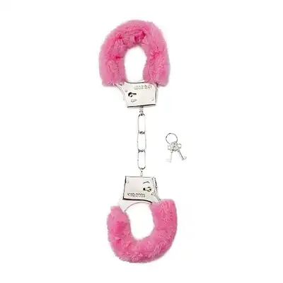 Shots Toys - Furry Handcuffs Pink. Klasyczne metalowe kajdanki pokryte miękkim i puszystym różowym futerkiem 