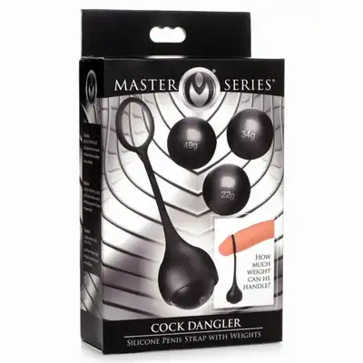 Master Series - Cock Dangler Silicone Penis Pendant with Weights. Ring z zestawem obciążników na penisa. Sprawdź swoją wytrzymałość