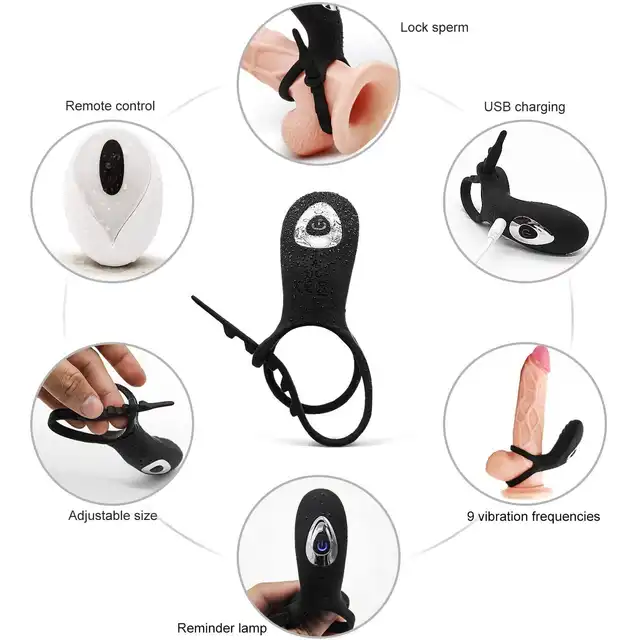 Bseries - Adjustable Double Cockring With Remote. Podwójny, regulowany ring na penisa z wibrującym stymulatorem łechtaczki na pilota