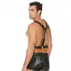Ouch! - Twisted Bit Black Leather Harness - One Size. Mocna, skórzana uprząż męska z efektownym łańcuchem