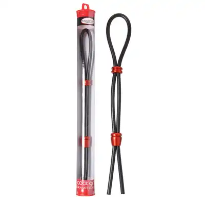 Malesation - Cock Grip Double Red. Podwójny, regulowany ring na penisa i jądra w formie lasso