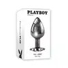 Playboy - Tux Large - duża wtyczka analna w srebrnym kolorze. Luksusowe doznania z ekskluzywną marką