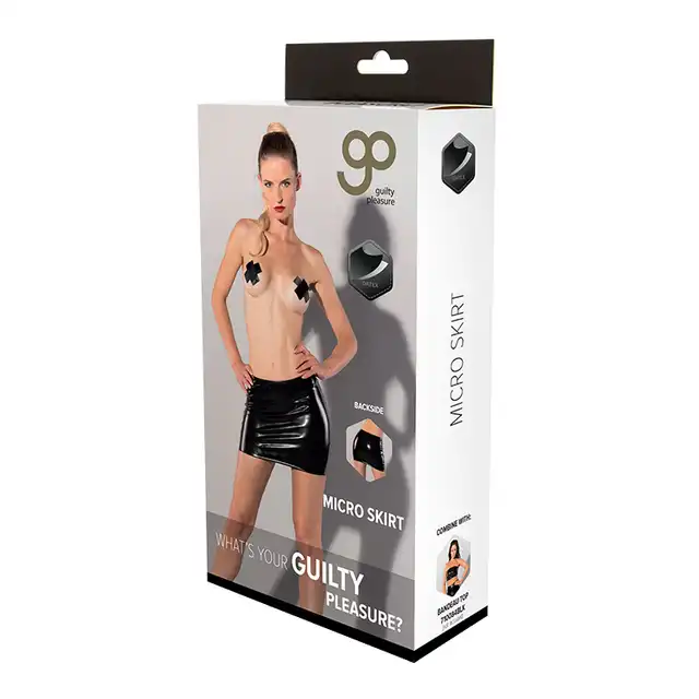 GP Datex - Micro Skirt M - mini spódniczka z połyskującego, czarnego materiału. Wyjątkowo odważna!