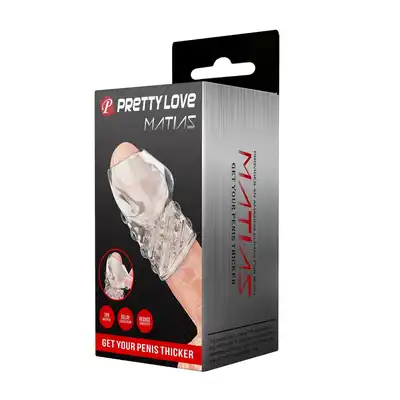 Pretty Love - Matias Transparent. Nakładka na penisa ze stymulującymi wypustkami, przedłużająca stosunek i opóźniająca wytrysk