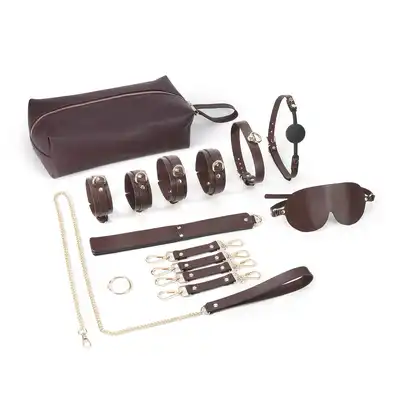 Oproducts - BDSM Fancy 9 Item Kit - Brown - elegancja, styl i przyjemność - zestaw do BDSM w luksusowym wydaniu!