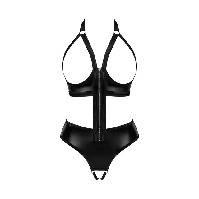Obsessive - Norides Open Body M/L. Niepowtarzalne połyskujące body z otwartym krokiem, biustem i mocnym wycięciem. Powiew świeżości, który przełamie rutynę