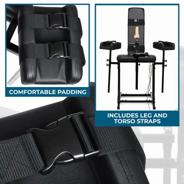 Master Series - Obedience Chair with Sex Machine. Luksusowe krzesło do krępowania z pełną regulacją, ruchoma sex maszyna gwarantująca niezapomniane doznania