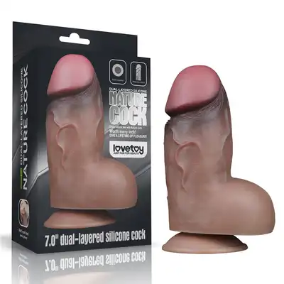 LoveToy - 7'' Dual Layered Platinum Silicone Cock. Realistyczne dildo z dwuwarstwowego silkonu z przyssawką, naturalne doznania i miękkość materiału