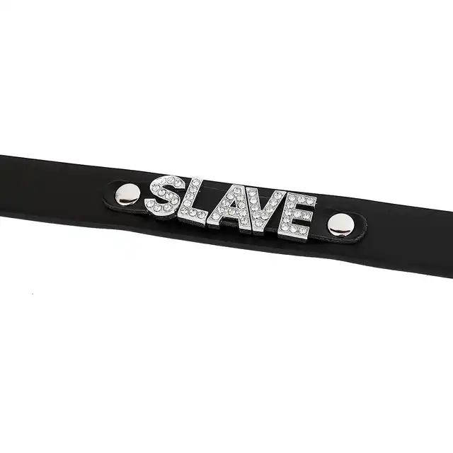 O-Products - Deluxe Collar Slave. Skórzana obroża z kryształkami i napisem SLAVE, odkryj nowe aspekty dominacji i uległości