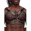 Male Power - Faux Leather Gemini O/S. Drapieżna, męska uprząż typu harness w stylu nubuck. Efektowne ringi