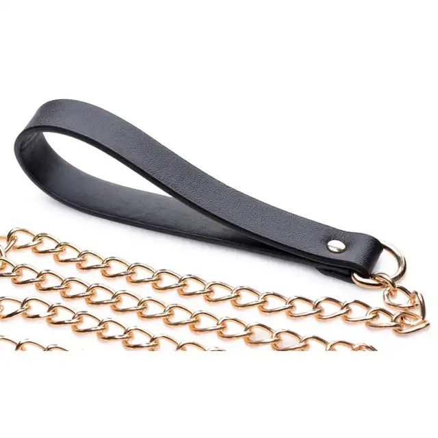 Master Series - Luxury Leash Black/Gold. Elegancka, złota smycz z obrożą idealna do BDSM 