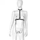 Kiotos - Leather Collar Chest - harness z obrożą oraz zaciskami na sutki oraz warki sromowe. Wykonany ze skóry i metalu