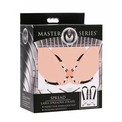 Master Series - Spread Labia Spreader Straps with Clamps. Rozpórka w formie pasków i klamerek do waginy 