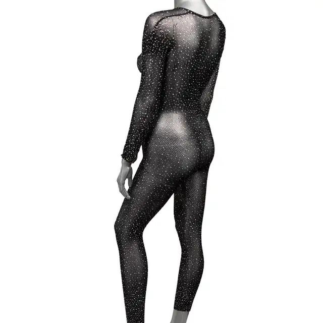 Radiance - Crotchless Bodystocking. Zmysłowy siateczkowy bodystocking z mieniącymi się kryształkami