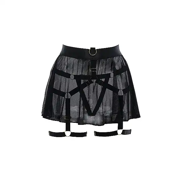 Allure - Harness and Skirt Some Like it Hot OS - Black. Seksowna uprząż damska z prześwitującą spódniczką
