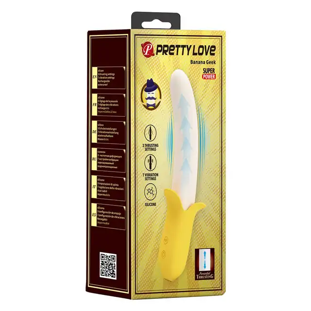Pretty Love - Banana Geek - wibrator w kształcie banana dla miłośników ciekawych rozwiązań. Wibracje i ruch posuwisty!