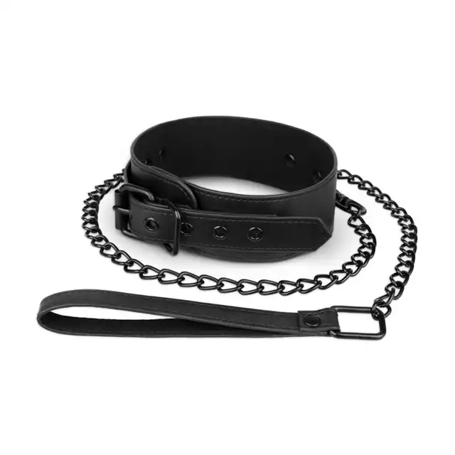Bedroom Fantasies - Collar &amp; Leash One Size. Wegańska skórzana obroża z metalową smyczą, regulowany rozmiar i wysokiej jakości materiały