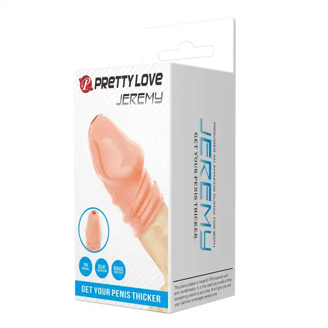 Pretty Love - Jeremy Body. Cielista, elastyczna nakładka na penisa z dziurką i prążkami 