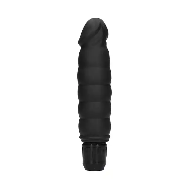 Shots Toys - Ribbed Multispeed Vibrator  Black. Klasyczny, silikonowy wibrator z regulacją intensywności wibracji, zasilany na baterie, o teksturowanej powierzchni