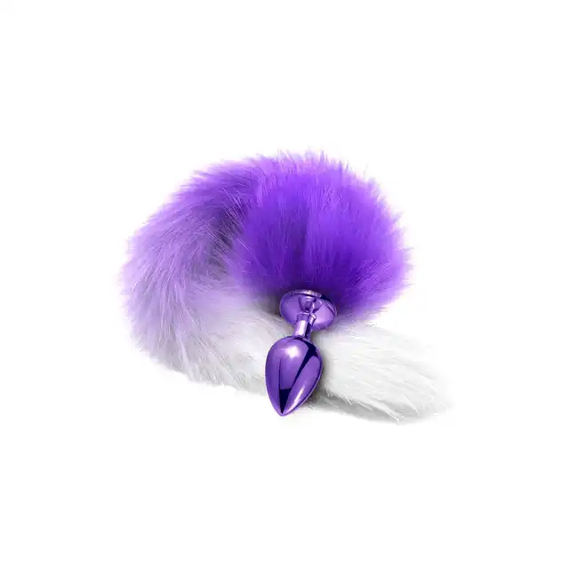 Nixie - Metal Anal Plug With Purple Ombre Tail. Zjawiskowy plug analny z fioletowo-białym ogonkiem ombre