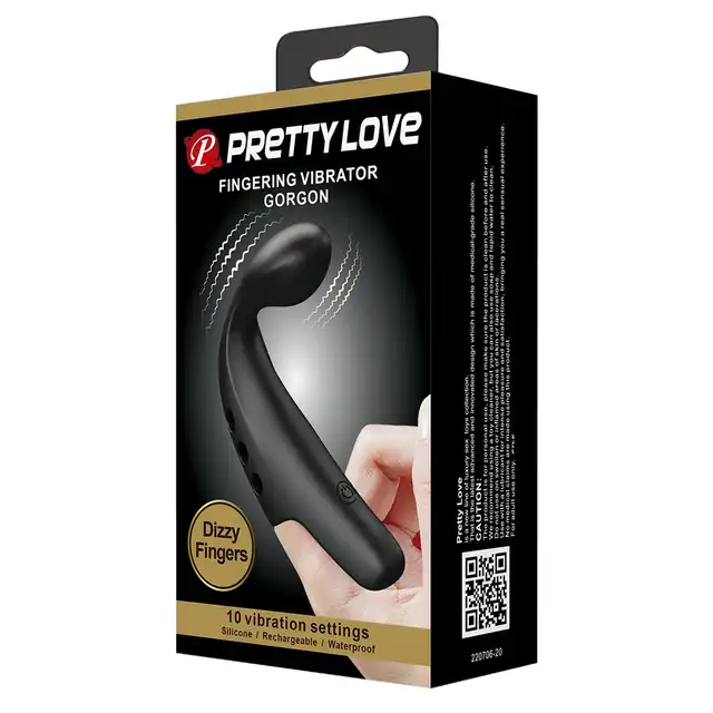Pretty Love - Vibrating Gorgon Black. Wibrator na palec z eibrującą nakładką do Punkt G. Intensywna stymulacja i wygoda