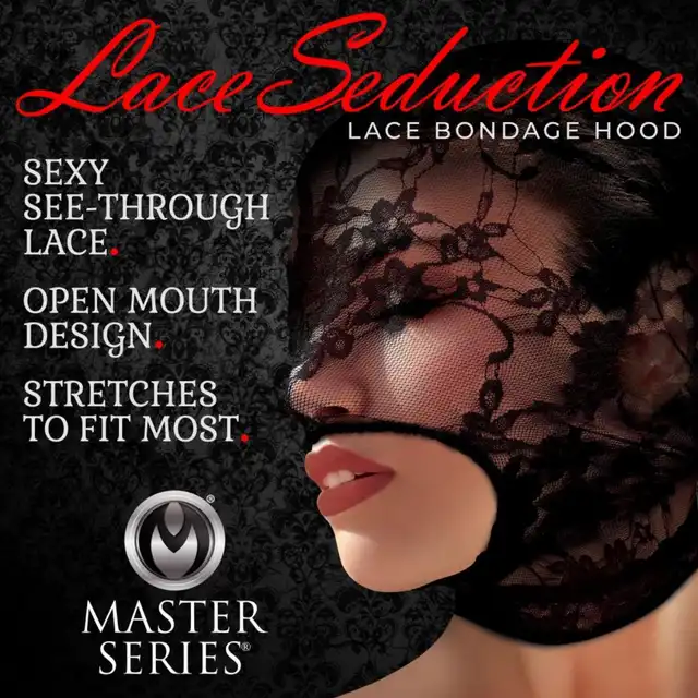 Master Series – Lace Seduction Mask. Seksowna czarna maska na całą twarz z kwiatowej koronki 