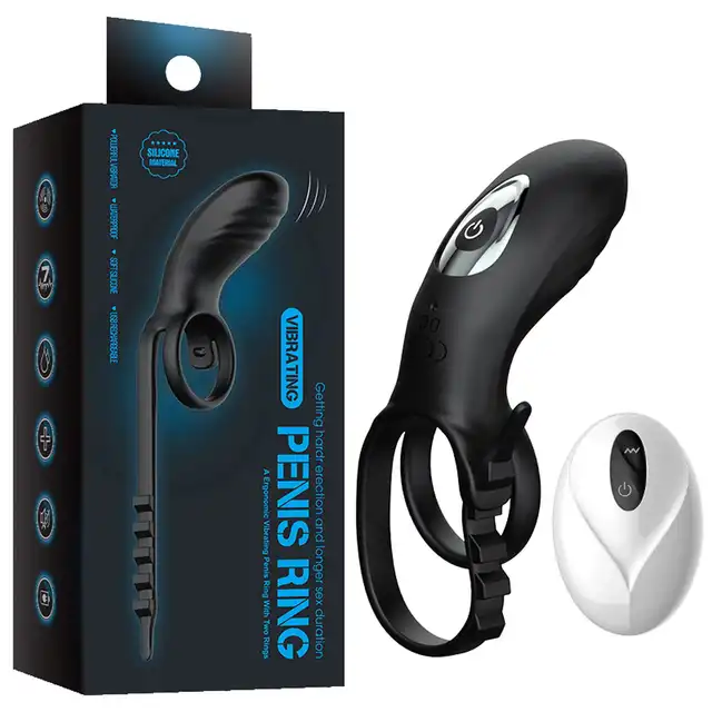 Bseries - Adjustable Double Cockring With Remote. Podwójny, regulowany ring na penisa z wibrującym stymulatorem łechtaczki na pilota