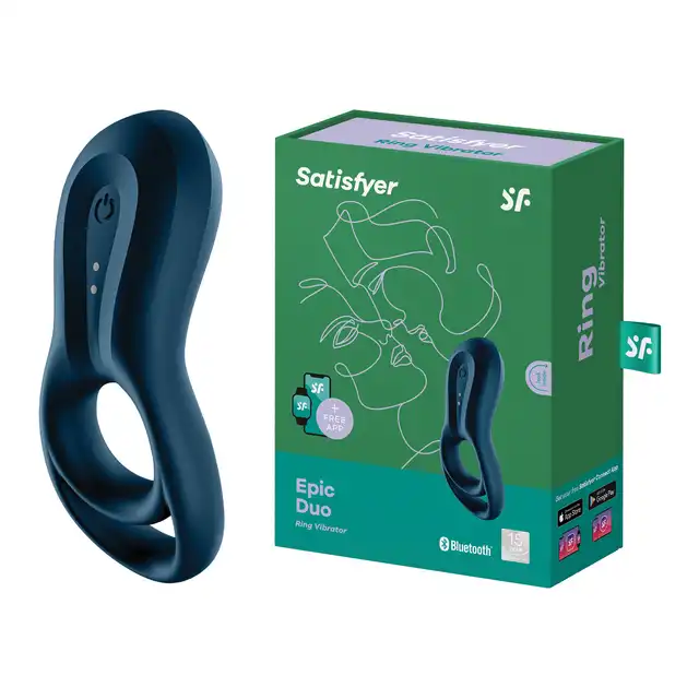 Satisfyer - Epic Duo Ring Vibrator dark blue - podwójny ring na penisa. Zwiększona erekcja, podwójna przyjemność!