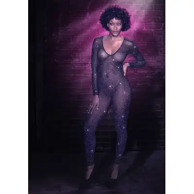Radiance - Crotchless Bodystocking. Zmysłowy siateczkowy bodystocking z mieniącymi się kryształkami