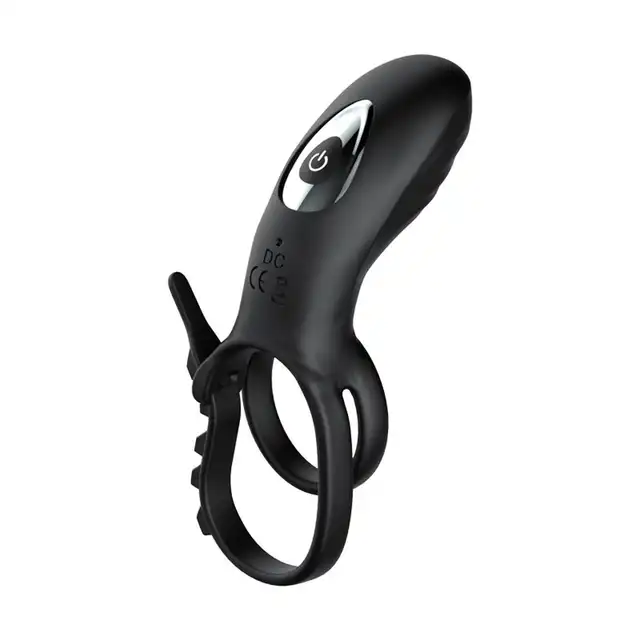 Bseries - Adjustable Double Cockring With Remote. Podwójny, regulowany ring na penisa z wibrującym stymulatorem łechtaczki na pilota