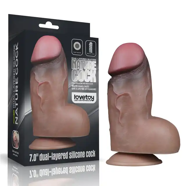 LoveToy - 7'' Dual Layered Platinum Silicone Cock. Realistyczne dildo z dwuwarstwowego silkonu z przyssawką, naturalne doznania i miękkość materiału