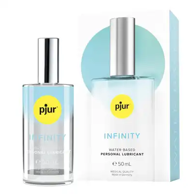 Pjur - Infinity Water Lubricant. Wysokiej klasy lubrykant na bazie wody, zapewnia długotrwały poślizg i nawilżenie, najwyższej jakości składniki w eleganckim szklanym flakoniku