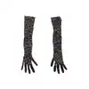 Radiance - Full Lenght Gloves. Zmysłowe czarne siateczkowe rękawiczki z błyszczącymi kryształkami
