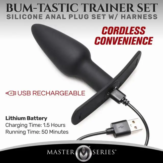 Master Series - Bum-Tastic Vibrating Anal Plug z Uprzężą i Pilotem. Wibrująca uprząż w formie bielizny z korkiem analnym