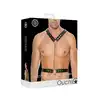 Ouch! - Twisted Bit Black Leather Harness - One Size. Mocna, skórzana uprząż męska z efektownym łańcuchem
