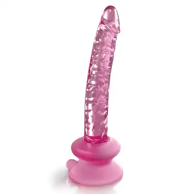 Icicles - No. 86 Pink. Różowe, szklane dildo o realistycznym kształcie, idealne do stymulacji punktu G. W zestawie elastyczna, silikonowa przyssawka do zabawy bez użycia rąk