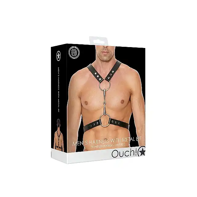 Ouch! - Men's Harness With Metal Bit. Skórzana uprząż męska z oryginalnym i wytrzymałym zapięciem
