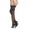 KOTEK - S010 S/M Stockings. Czarne pończochy z koronką na udzie, pięknie podkreślają nogi. Wykończone zmysłową kwiatową koronką