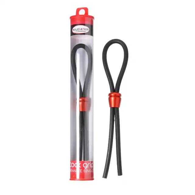 Malesation - Cock Grip Single Red. Regulowany ring na penisa w formie lasso. Czarno-czerwony