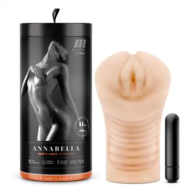 M Elite - Soft and Wet Anabella Masturbator. Samonawilżający się, realistyczny masturbator w kształcie waginy. W zestawie  z bulletem wibrującym