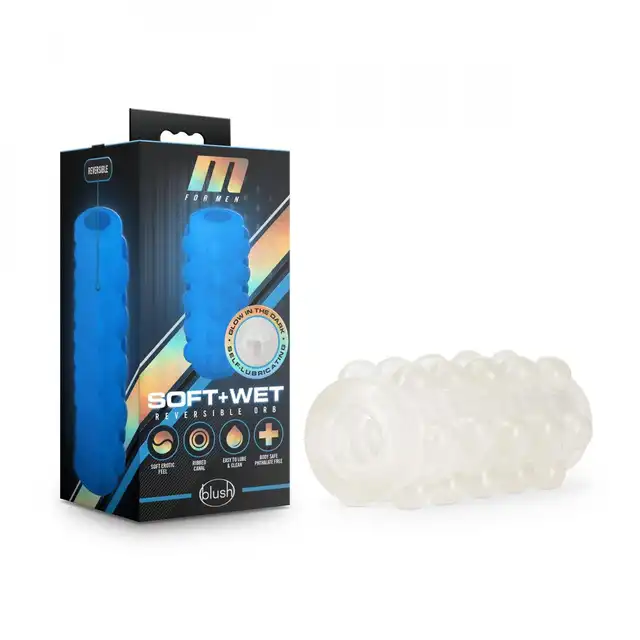 M for Men - Soft and Wet - Reversible Orb Masturbator Frosted. Samonawilżający się dwustronny masturbator. Doskonały do zabrania w podróż. 