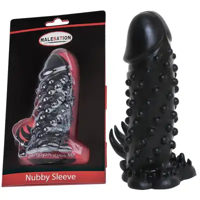 Malesation -Nubby Sleeve. Stymulująca czarna nakładka na penisa z wypustkami stymulującymi