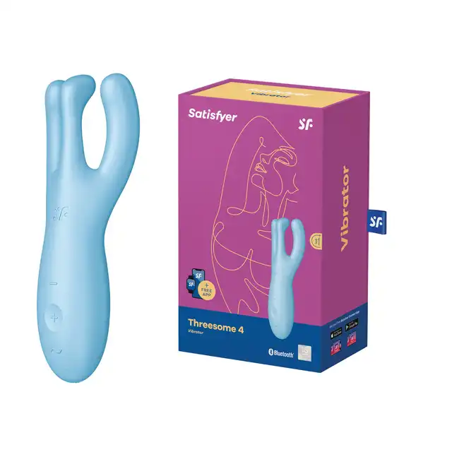 Satisfyer - Vibrator Threesome 4 blue - trzykrotna rozkosz, dzięki wielofunkcyjnemu wibratorowi! Nie ograniczaj się, niech wyobraźnia działa