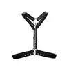 Ouch! - Twisted Bit Black Leather Harness - One Size. Mocna, skórzana uprząż męska z efektownym łańcuchem